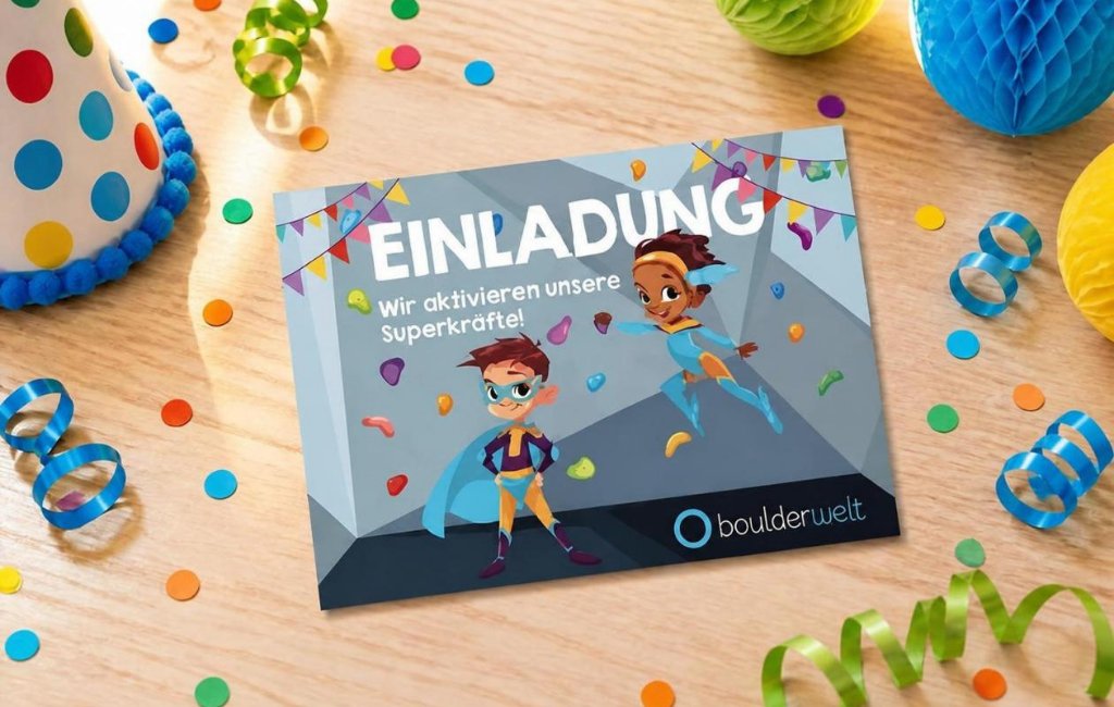 Kindergeburtstag feiern in der Boulderwelt Hamburg: Zusatzprodukt Einladungskarten