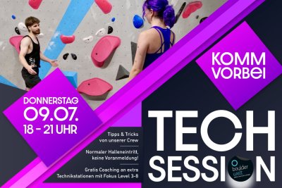 Bouldern lernen bei der Tech Session Banner 2026