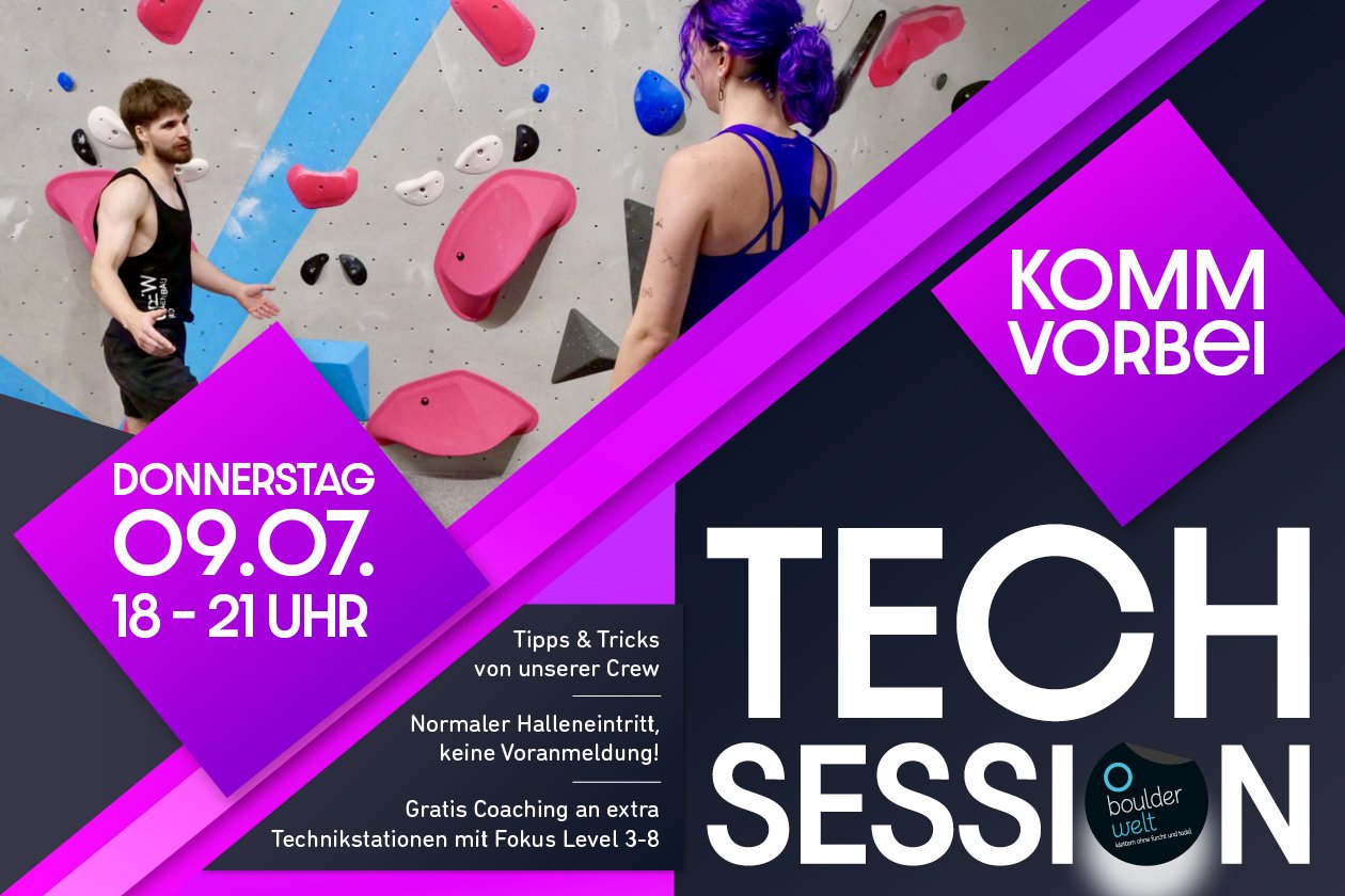 Bouldern lernen bei der Tech Session Banner 2026