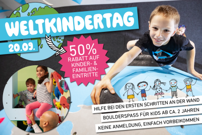 Weltkindertag am 20.9. in der Boulderwelt Hamburg – 50 % auf alle Kinder- und Familieneintritte